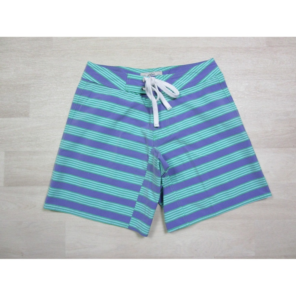 Vintage Wellen Custom Surf Trunks Board Shorts Striped Blue‎ Men's Size 30 USA
